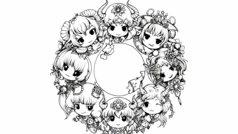 Tranh tô màu 12 cung hoàng đạo nữ chibi xinh xắn