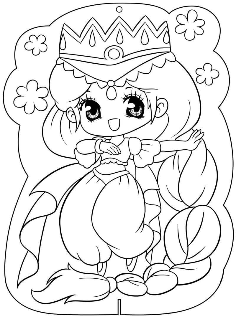 Tranh tô màu công chúa chibi dễ thương ngọt ngào