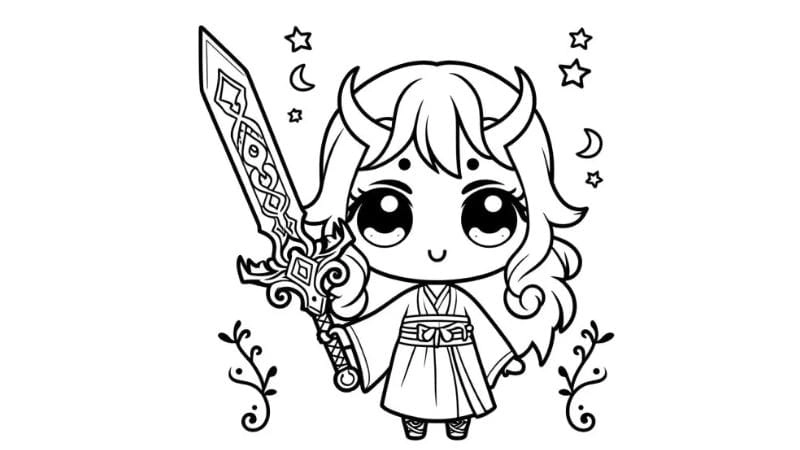 Tranh tô màu chibi cute Thanh Gươm Diệt Quỷ