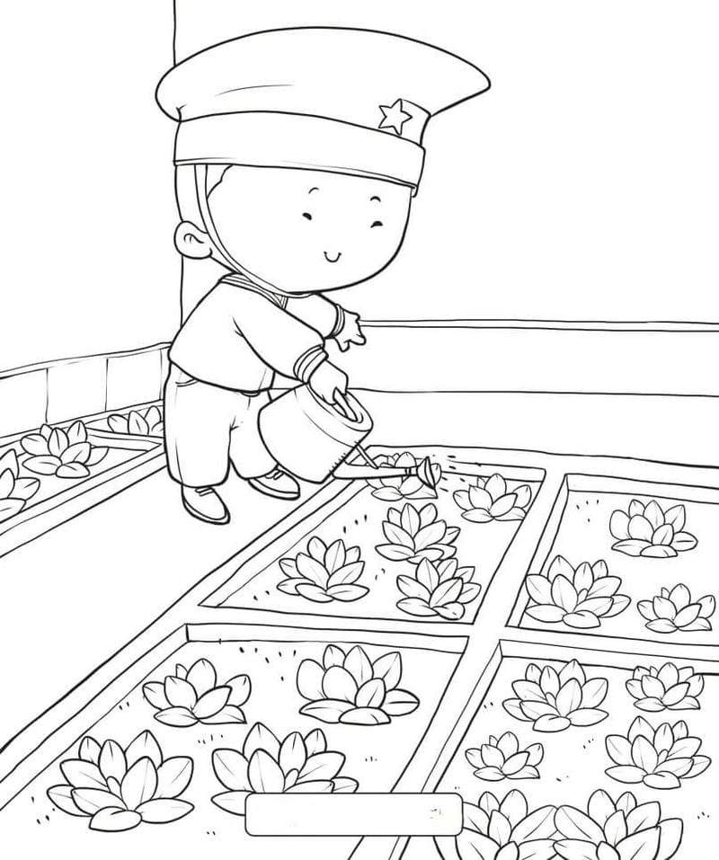 Tranh tô màu chú bộ đội mầm non dễ tô