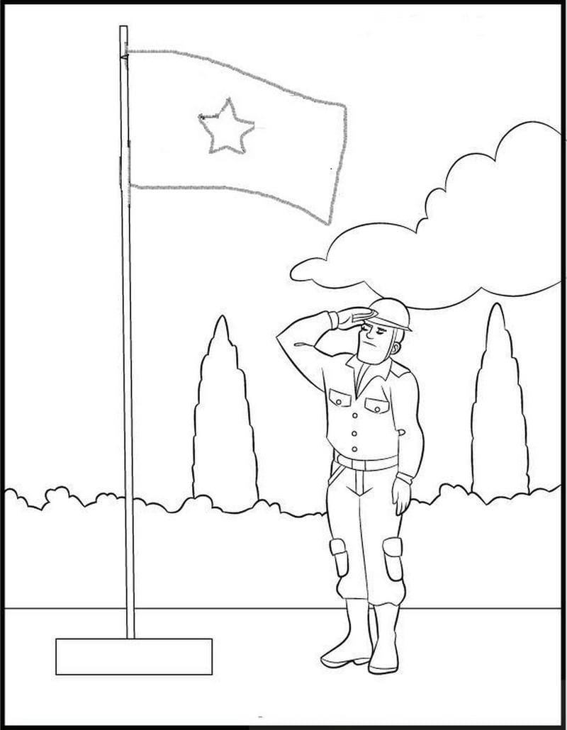 Đơn giản tranh tô màu chú bộ đội đơn giản nhất