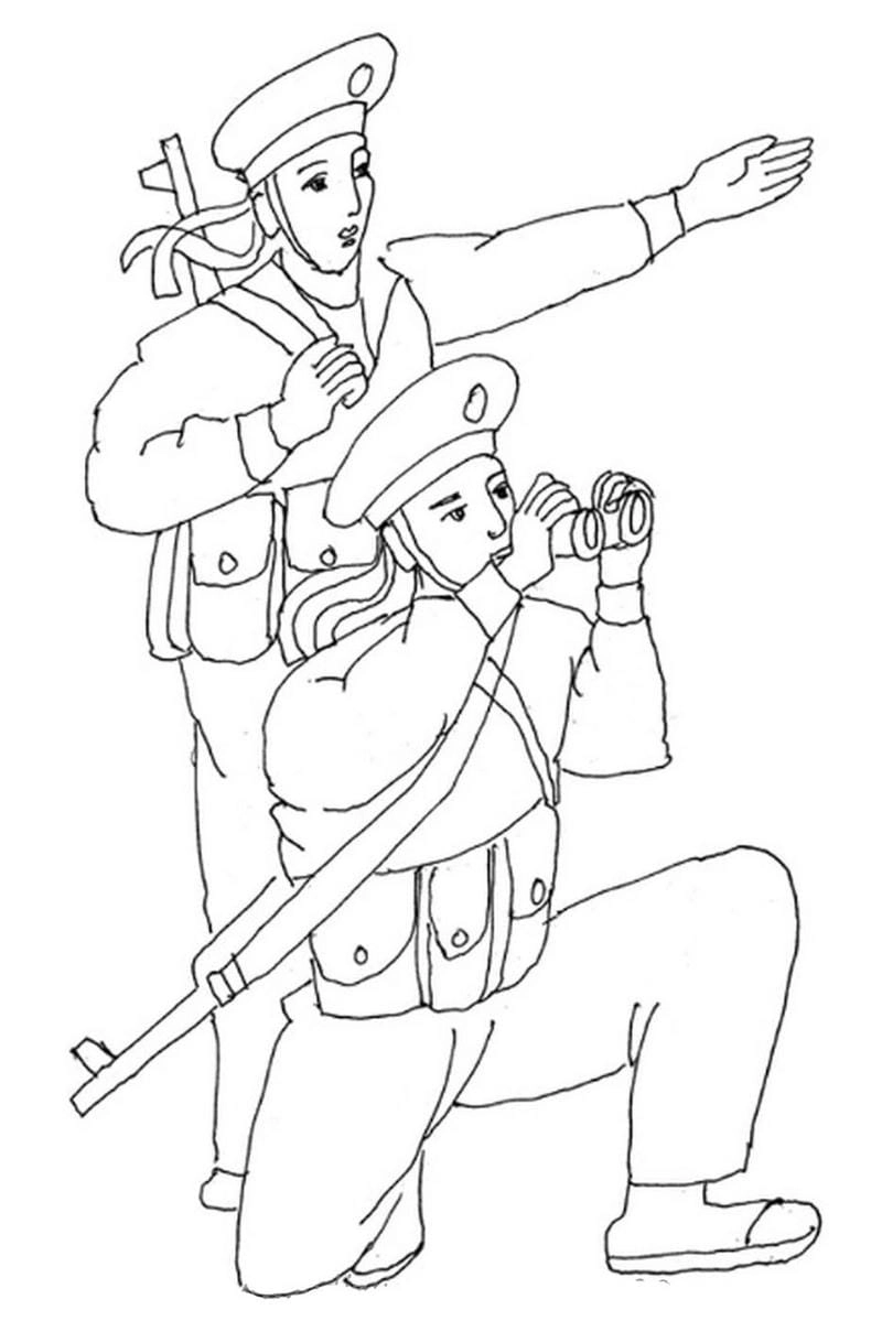 Tranh tô màu chú bộ đội đẹp cho bé sáng tạo