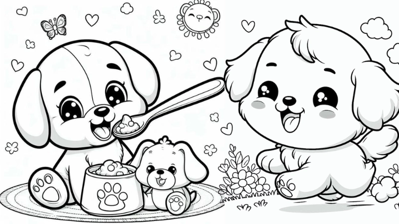 Tranh tô màu con chó cute đơn giản cho bé