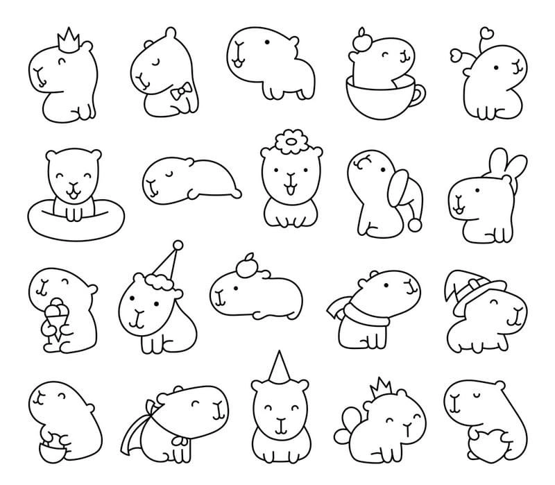 Tranh tô màu cute Capybara bé nào cũng thích