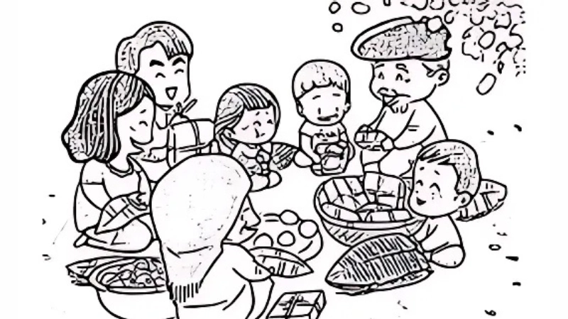Tranh tô màu ngày Tết quê em rộn ràng không khí xuân