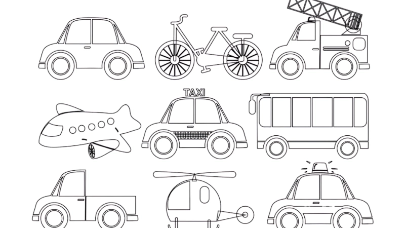 Tranh tô màu phương tiện giao thông đơn giản