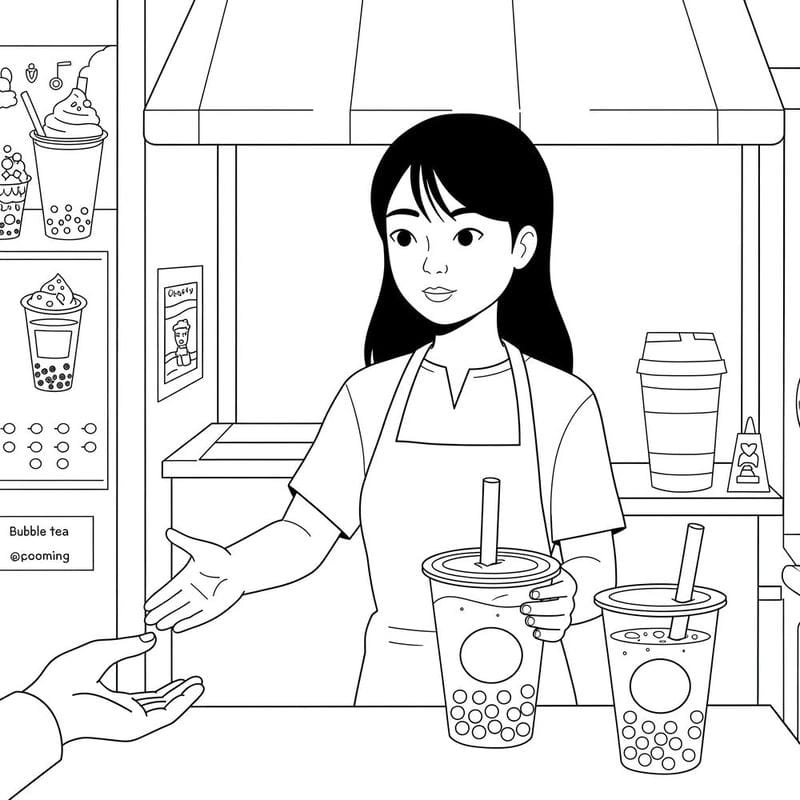 Tranh tô màu trà sữa trân châu cute ngộ nghĩnh nhất