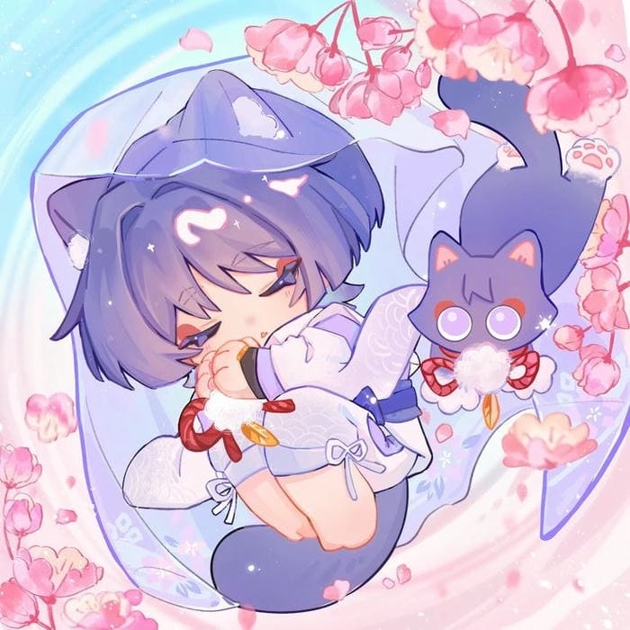 Gambar wanderer chibi trong phong cách hoạt hình đặc trưng