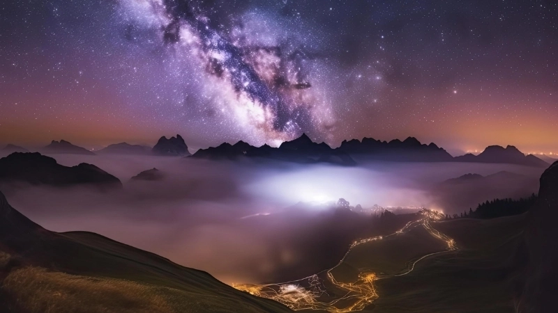 Một bức tranh phong cảnh đêm đẹp với hồ nước và trăng sáng