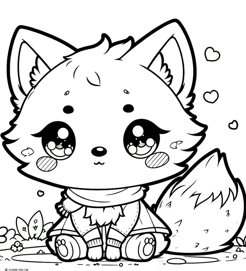 Tranh tô màu cáo chibi cute