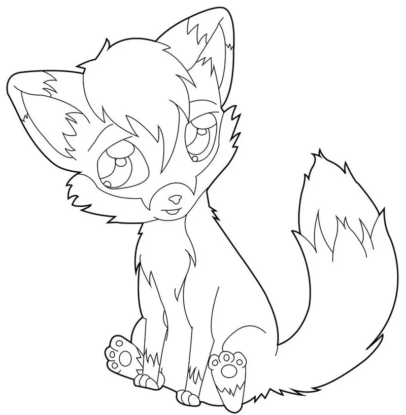 Hình tô màu cáo 9 đuôi chibi