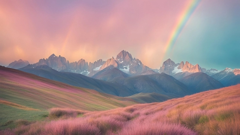 Mẫu hình nền cầu vồng dễ thương với mây