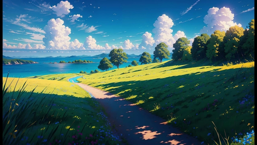 Một ảnh anime phong cảnh đẹp với bầu trời hoàng hôn rực rỡ trên biển