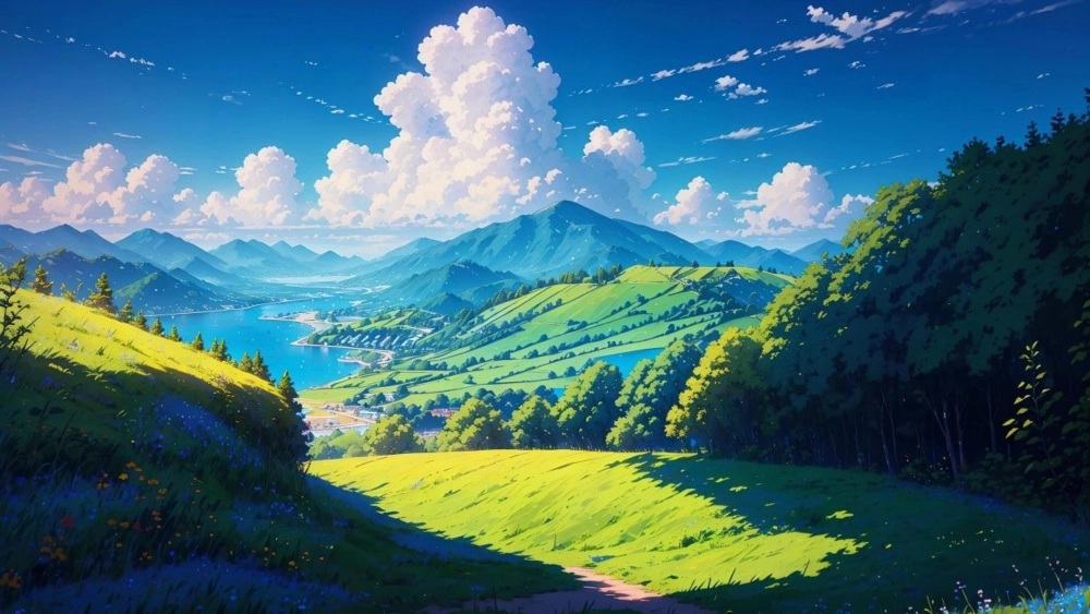 Con đường đất trong tranh làng quê đẹp