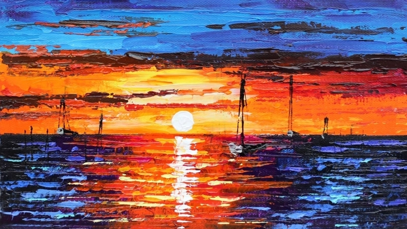 Sự lộng lẫy của tranh sơn dầu phong cảnh hoàng hôn