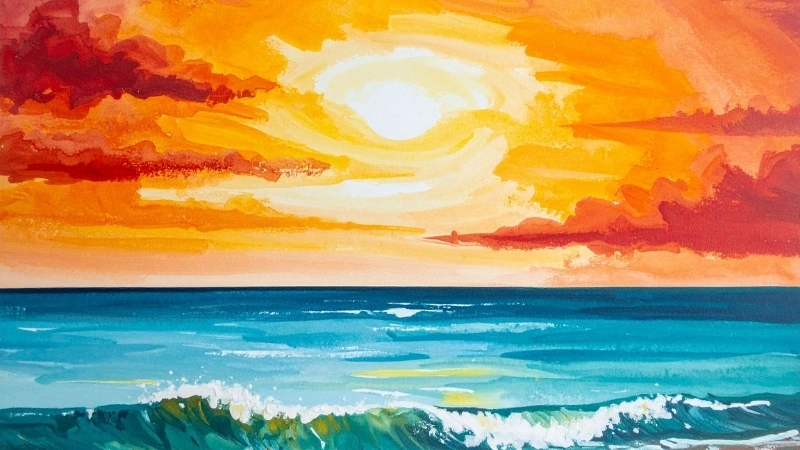 Mẫu tranh phong cảnh hoàng hôn đơn giản