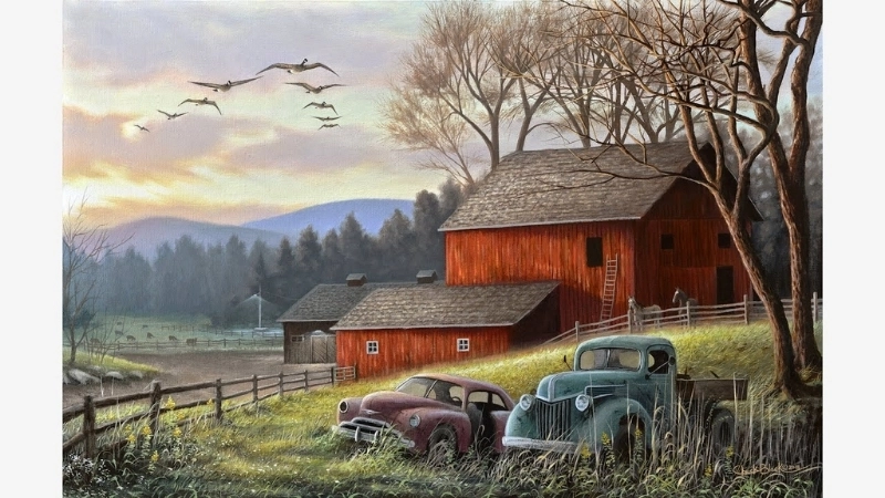 Một bức tranh phong cảnh làng quê đẹp và bình yên