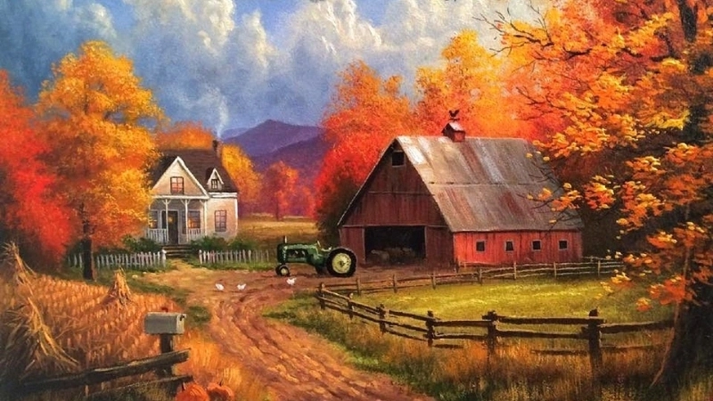 Mẫu tranh sơn dầu phong cảnh mùa thu