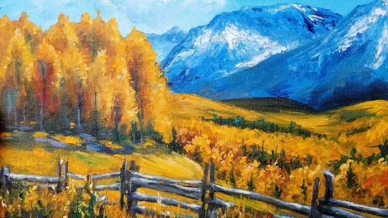 Tranh vẽ cảnh mùa thu lá vàng rơi