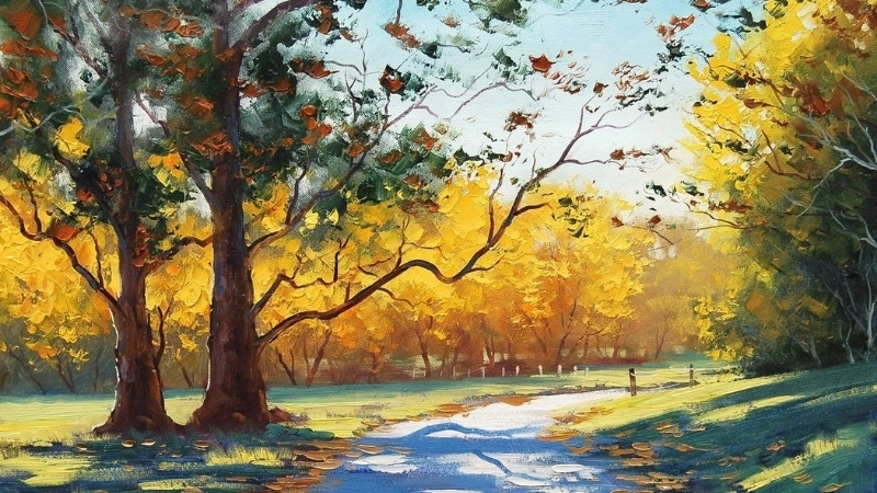 Tranh sơn dầu phong cảnh mùa thu lãng mạn