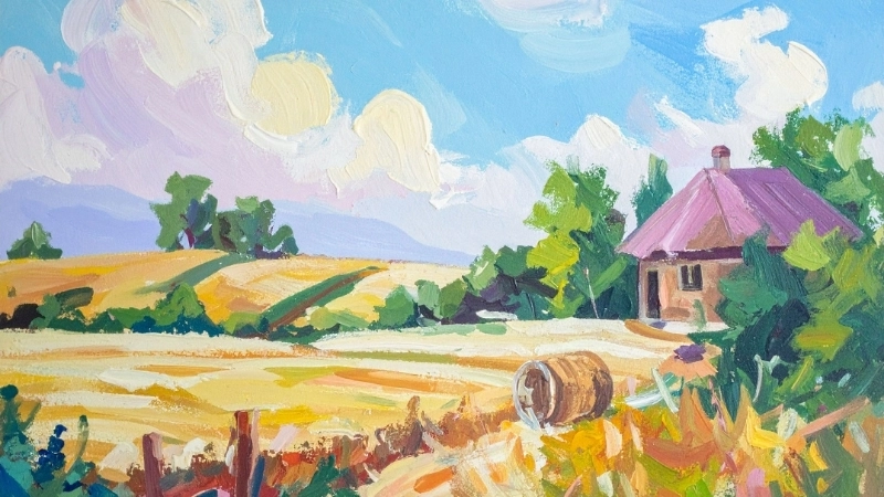 Một bức tranh vẽ về quê hương đẹp và yên bình