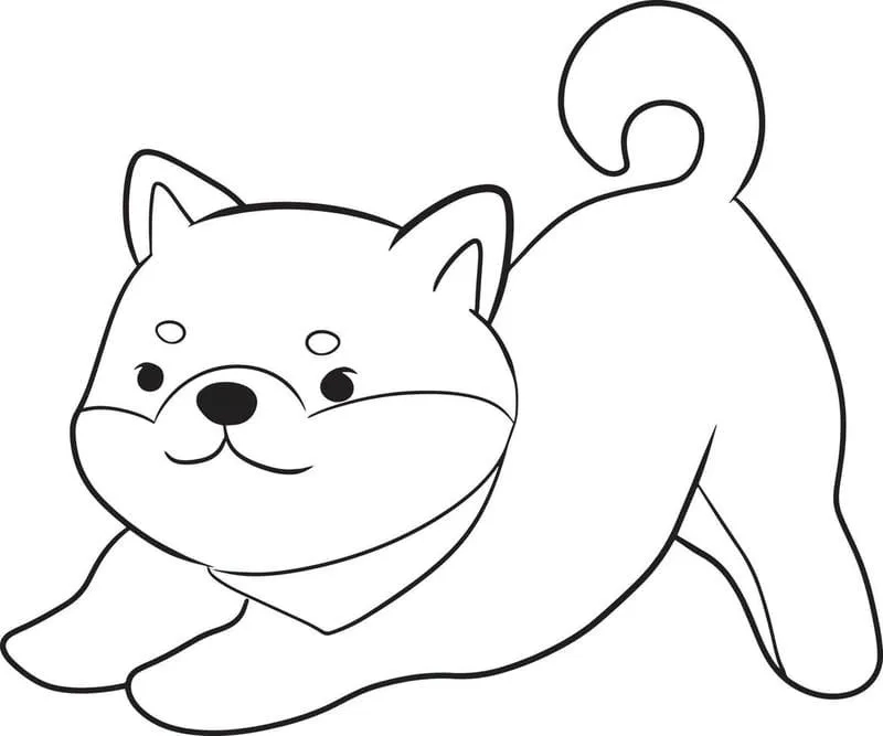 Tranh tô màu chó shiba chibi và hoa