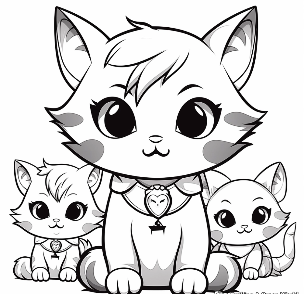 Mẫu tranh tô màu mèo chibi đơn giản