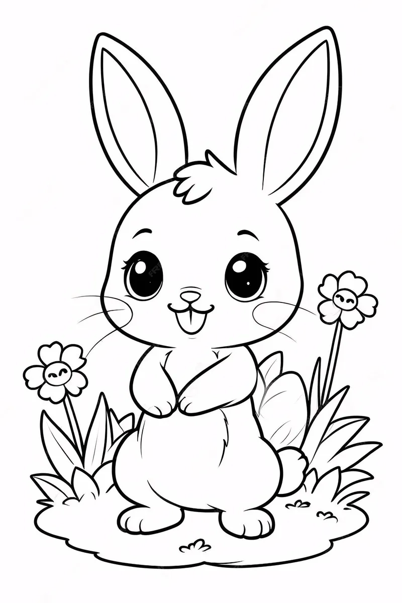 Bé đang tô màu chú thỏ chibi ăn cà rốt