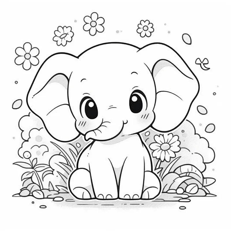 Mẫu hình tô màu voi con cute cho bé gái