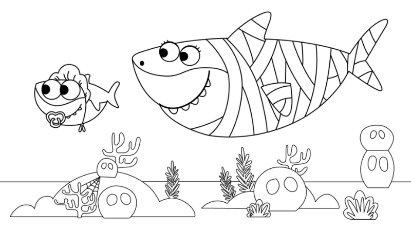 Tô màu hình con cá mập hình cá mập đáng yêu nét vẽ quyến rũ