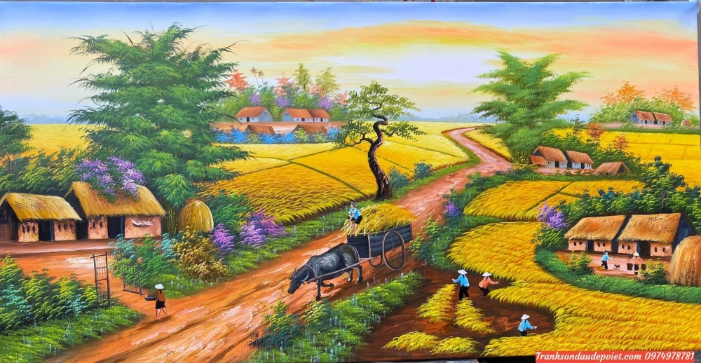 Tranh đồng lúa chín lúa chín vàng óng quyến rũ cuốn hút