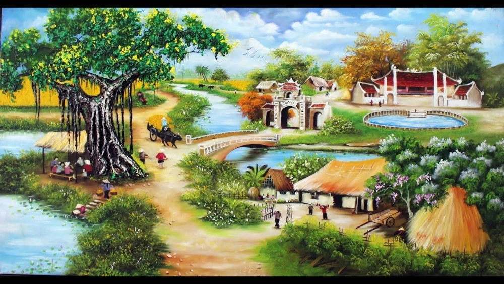 Tranh phong cảnh làng quê việt nam làng quê việt quyến rũ cuốn hút