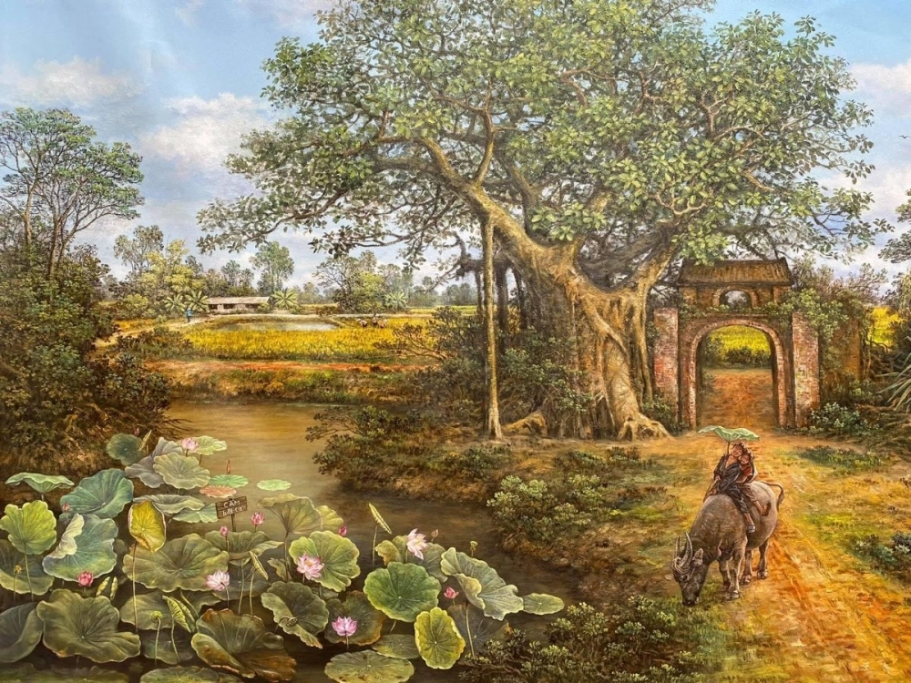 Tranh phong cảnh mùa gặt mùa gặt rộn ràng quyến rũ cuốn hút