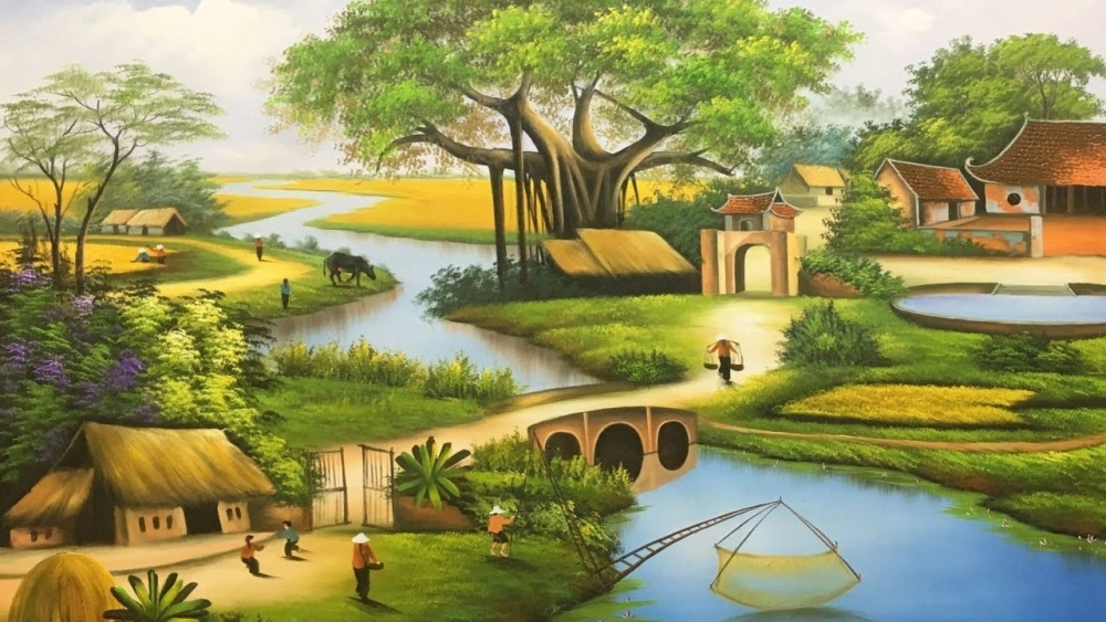 Tranh phong cảnh làng quê việt nam đẹp làng quê việt đẹp quyến rũ cuốn hút